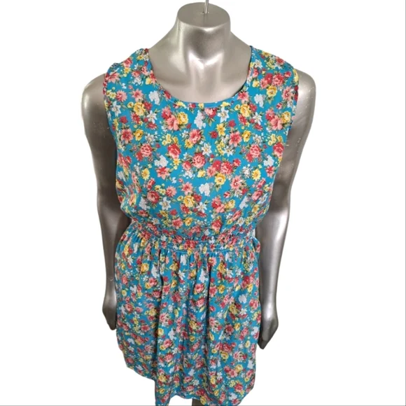 🪻BOGO🪻 Floral Sleeveless Dress Size Large Elastic Waist - Picture 4 of 9